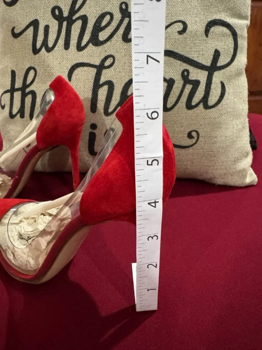 Gianvito Rossi Heels Red Suede Transparent PVC Pointed Toe Stiletto Pumps